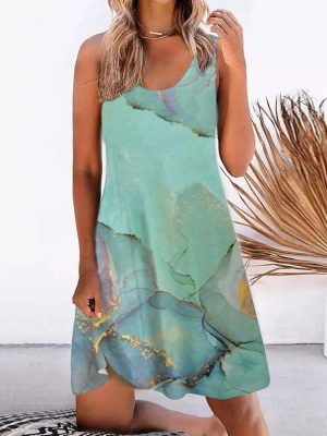 Ocean Blue Seafoam Marble Mini Dress