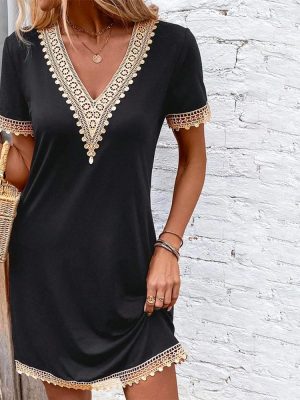 Cool Short Sleeve Black Mini Dress