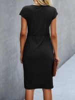 Plain Back Scoop Neck Knotted Waist Shift Dress