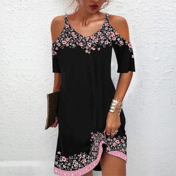 Unique Floral Print Strap Mini Dress