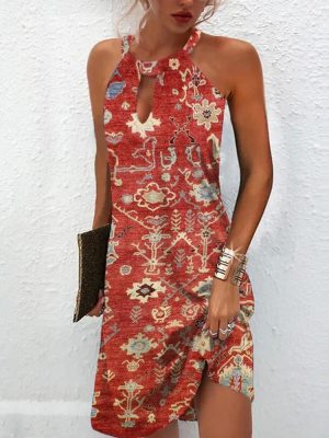 Red Sleeveless Halter Mini Dress