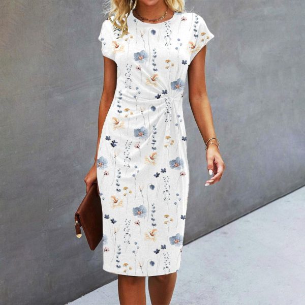 Basic Short Sleeve Round Neck Midi Dress