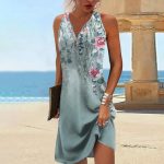 Fresh Blue Floral Print Sleeveless Mini Dress