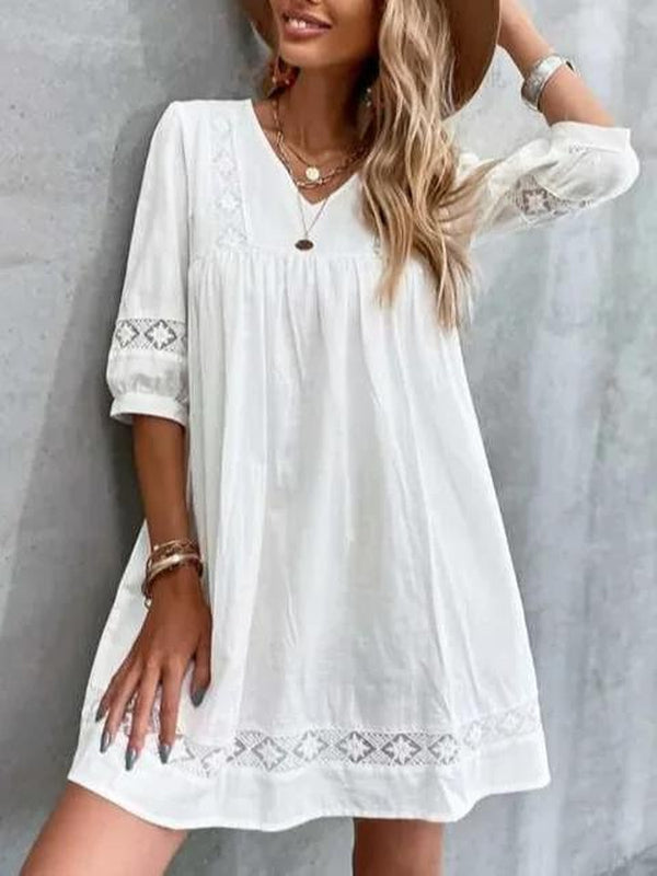 Popular 3/4 Sleeve Plain Mini Dress