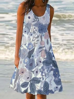 Vintage Sleeveless Floral Print Mini Dress