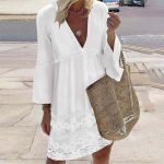 Fresh White Long Sleeve V-Neck Eyelet Mini Dress