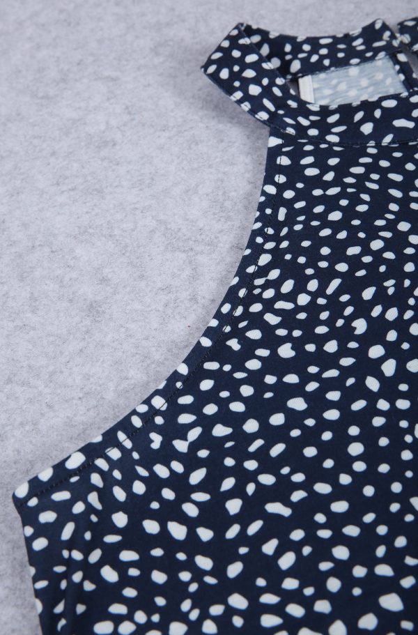 Halter Sleeveless White Polka Dot Blue Mini Dress