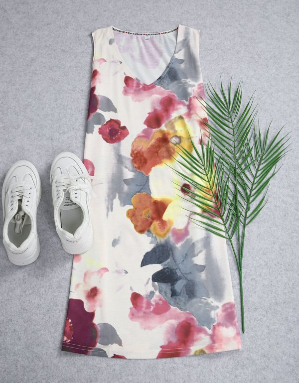 Fresh Watercolor Floral Print Mini Dress