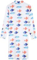 Aquatic Fish 3/4 Sleeve Button Front Mini Dress