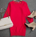 Showy Red Plain Mini Sweater Dress