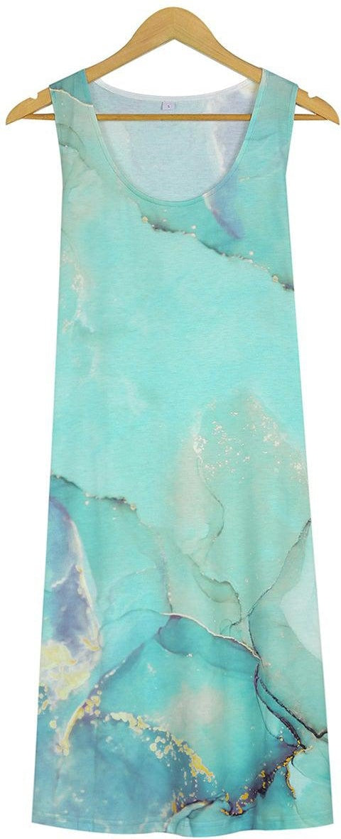 Ocean Blue Seafoam Marble Mini Dress