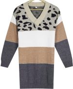 Cheetah Print Striped Mini Sweater Dress