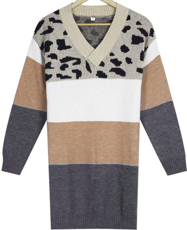 Cheetah Print Striped Mini Sweater Dress