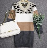 Cheetah Print Striped Mini Sweater Dress