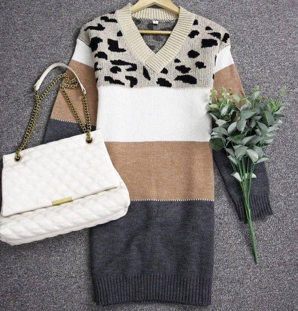 Cheetah Print Striped Mini Sweater Dress