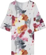 Watercolor Floral Print Ruffled Sleeve V-Neck Mini Dress