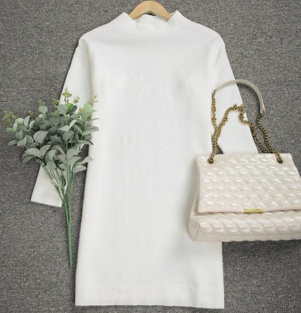 Simple Plain Mock Neck Mini Sweater Dress