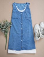 Denim Chambray Button Front Twofer Mini Dress