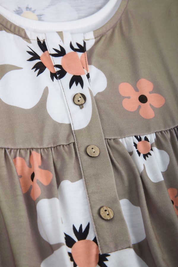 Retro Flower Coffee Brown Button Front Twofer Dress