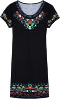 Colorful Floral Trim Black Mini Dress