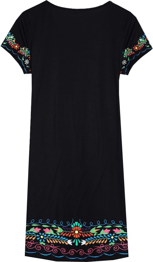 Colorful Floral Trim Black Mini Dress