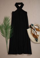 Jet Black Twisted High Halter Sleeveless Mini Dress