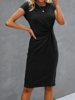 Plain Back Scoop Neck Knotted Waist Shift Dress