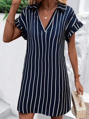 Stylish Striped Short Sleeve Mini Dress