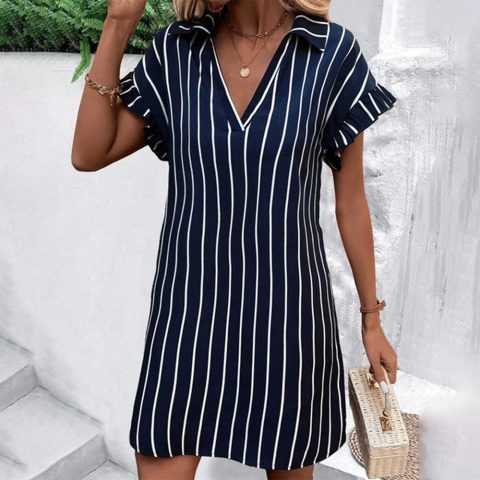 Stylish Striped Short Sleeve Mini Dress