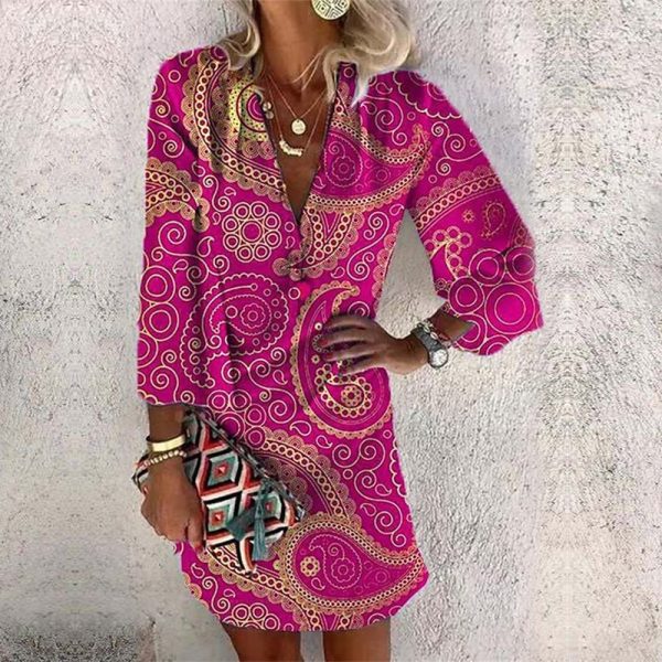 Sweet Long Sleeve Print Mini Dress