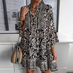 Black Long Sleeve Print Mini Dress