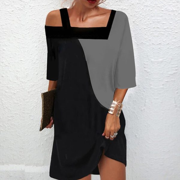 Gray and Black Asymmetrical Cold Shoulder Mini Dress