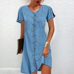 Blue Short Sleeve Plain Mini Dress