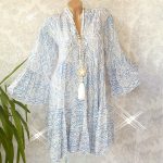 Southern Light Blue and White Raglan Sleeve Mini Dress