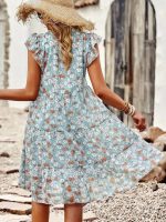 Blue Short Sleeve Print Mini Dress