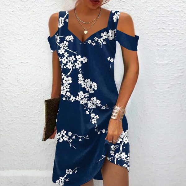 Blue Floral Print Sleeveless Mini Dress