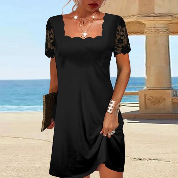 Classy Sheer Sleeve Plain Mini Dress