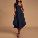 Chic Empire Waist Strap Deep Navy Midi Dress