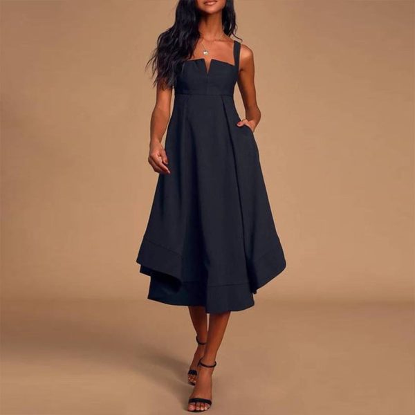 Chic Empire Waist Strap Deep Navy Midi Dress