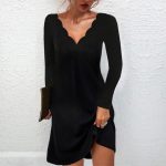 Classy Long Sleeve Plain Mini Dress