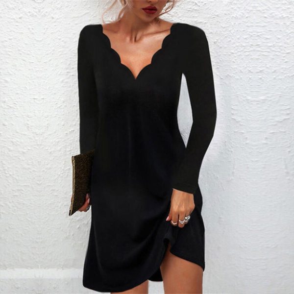 Classy Long Sleeve Plain Mini Dress