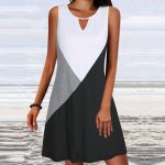 Sleeveless Keyhole Gray Black and White Color Block Mini Dress