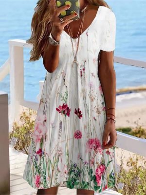 Romantic Short Sleeve V-Neck Mini Dress