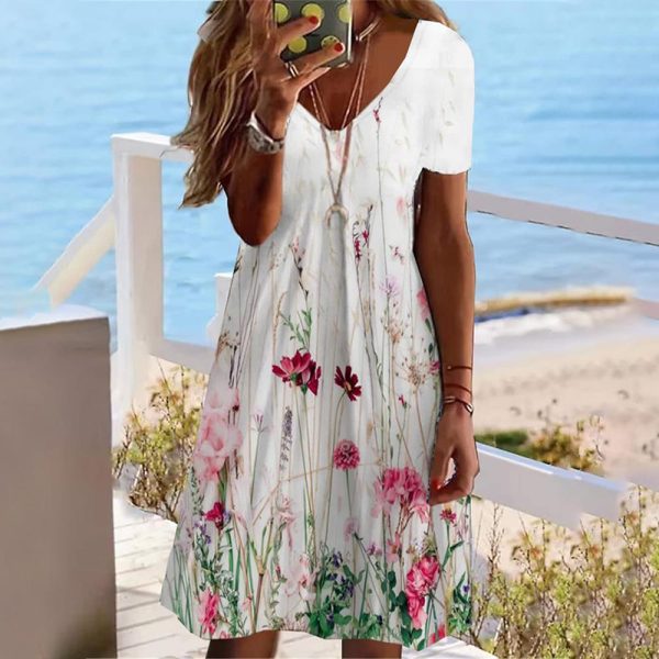 Romantic Short Sleeve V-Neck Mini Dress