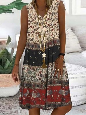 Boho Chic Sleeveless Multi-Color Prairie Mini Dress