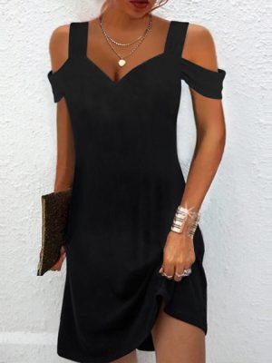 Cool Black Plain Strap Mini Dress