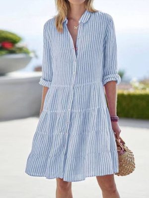 Breezy 3/4 Sleeve Striped Mini Dress