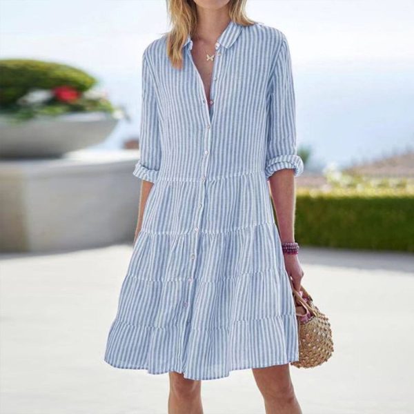 Breezy 3/4 Sleeve Striped Mini Dress