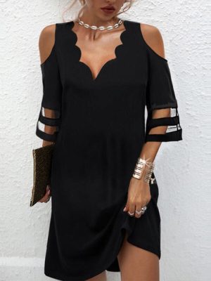 Cut-Out V-Neck Stripe Sleeve Cold Shoulder Mini Dress