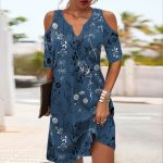 Elegant V-Neck Print Mini Dress